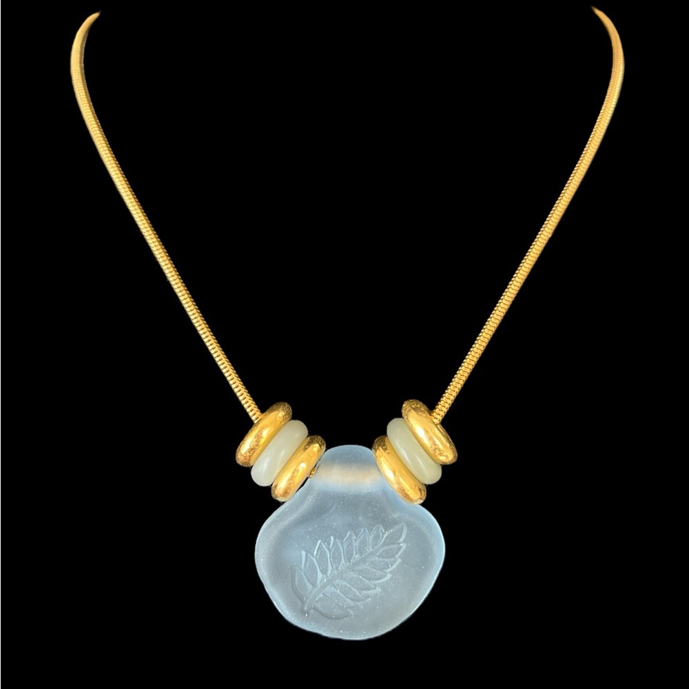 Handcrafted Sea glass pendant Fernleaf imprint necklace